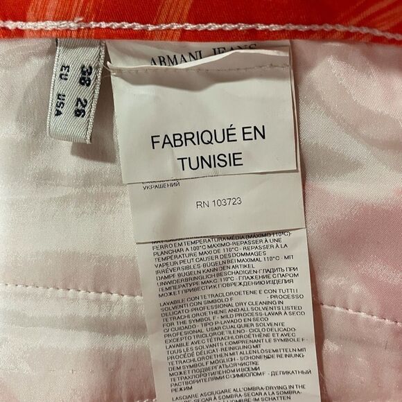 Armani Jeans White Red floral print cotton summer pants slim fit mid rise 26 - Picture 9 of 10